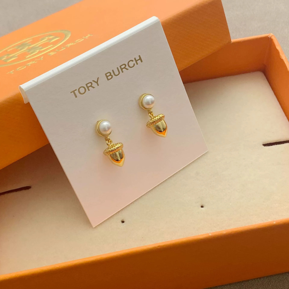 Tory Burch Vintage Matte Gold Pearl Pinecone Earrings